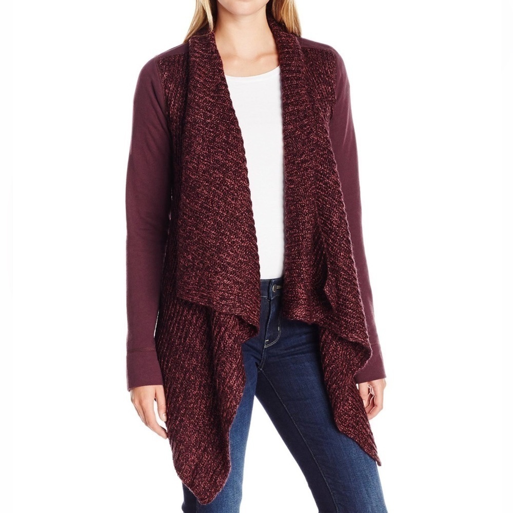 NWOT Prana Demure Eggplant Knit Open Front Draped Cardigan